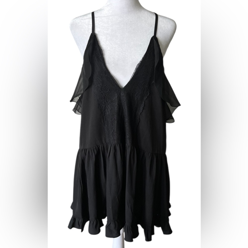IRO Black Ruffled Tiered laced Mini Dress